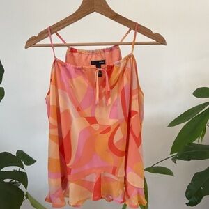 Aqua Multicolor Pink-Orange Tie-Front Camisole